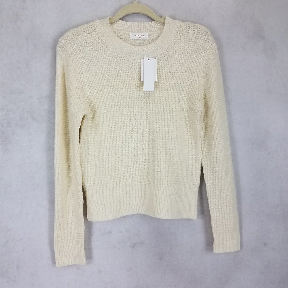 Sophie Rue NWT Nordstrom Sweater Pullover Crew Waffle Knit Ecru Cream Preppy XL